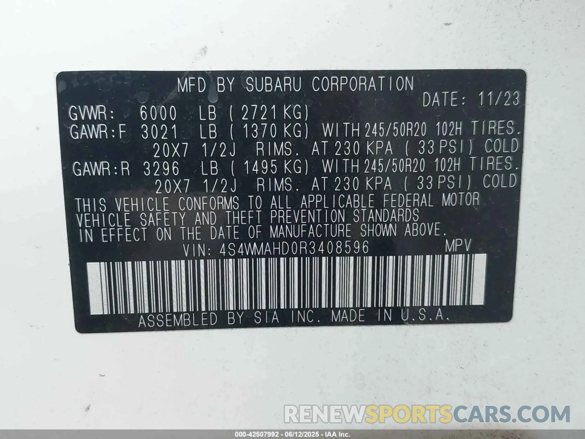 9 Photograph of a damaged car 4S4WMAHD0R3408596 SUBARU ASCENT 2024