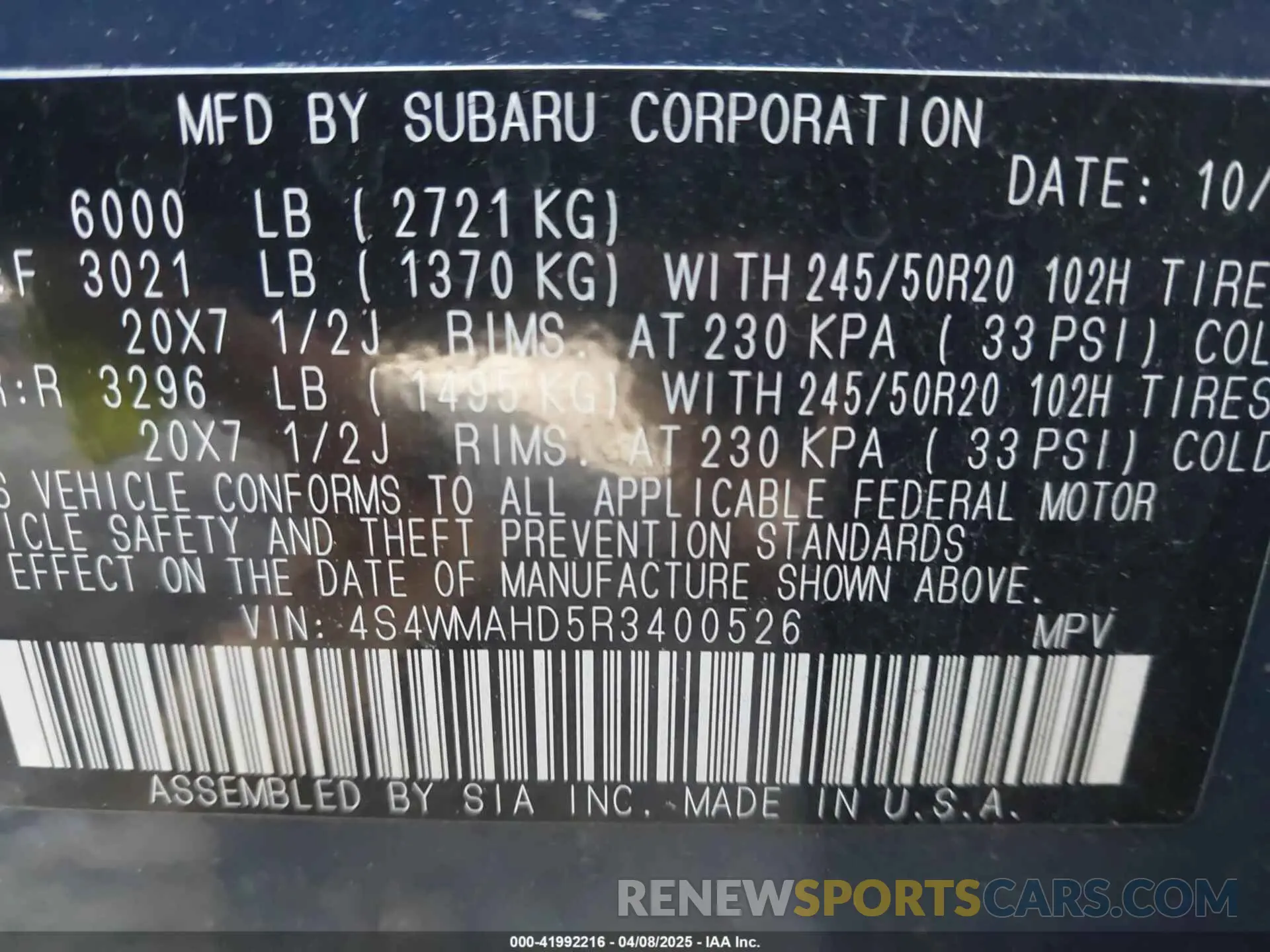 9 Photograph of a damaged car 4S4WMAHD5R3400526 SUBARU ASCENT 2024