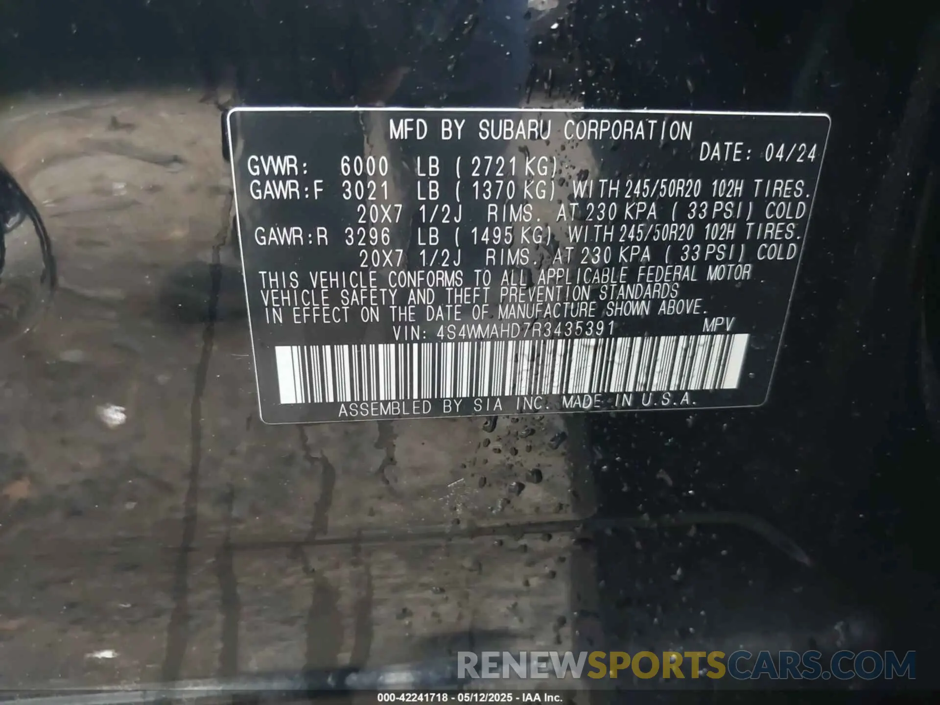 9 Photograph of a damaged car 4S4WMAHD7R3435391 SUBARU ASCENT 2024