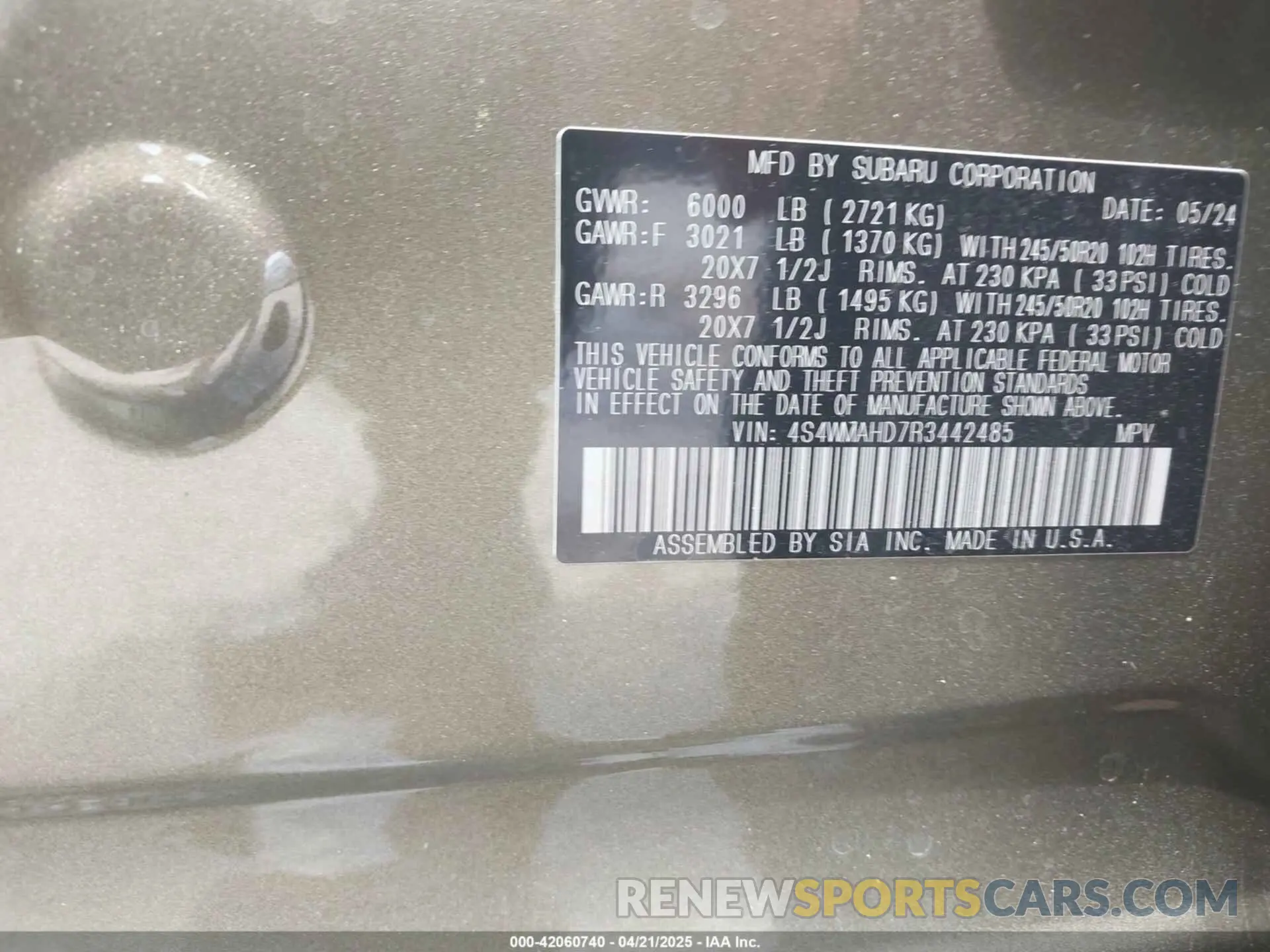9 Photograph of a damaged car 4S4WMAHD7R3442485 SUBARU ASCENT 2024