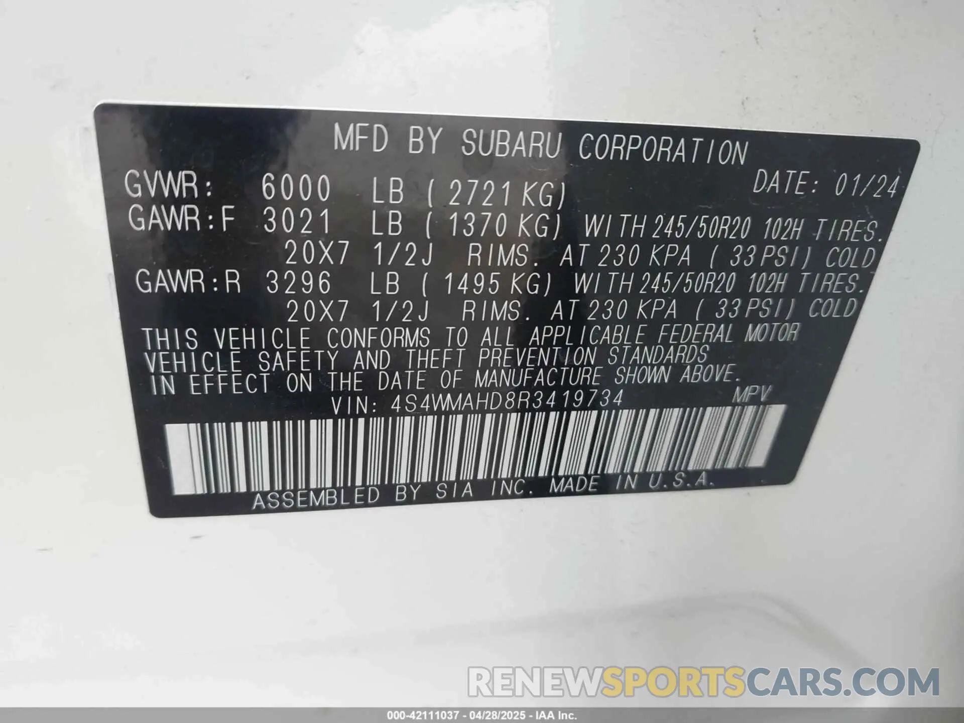 9 Photograph of a damaged car 4S4WMAHD8R3419734 SUBARU ASCENT 2024