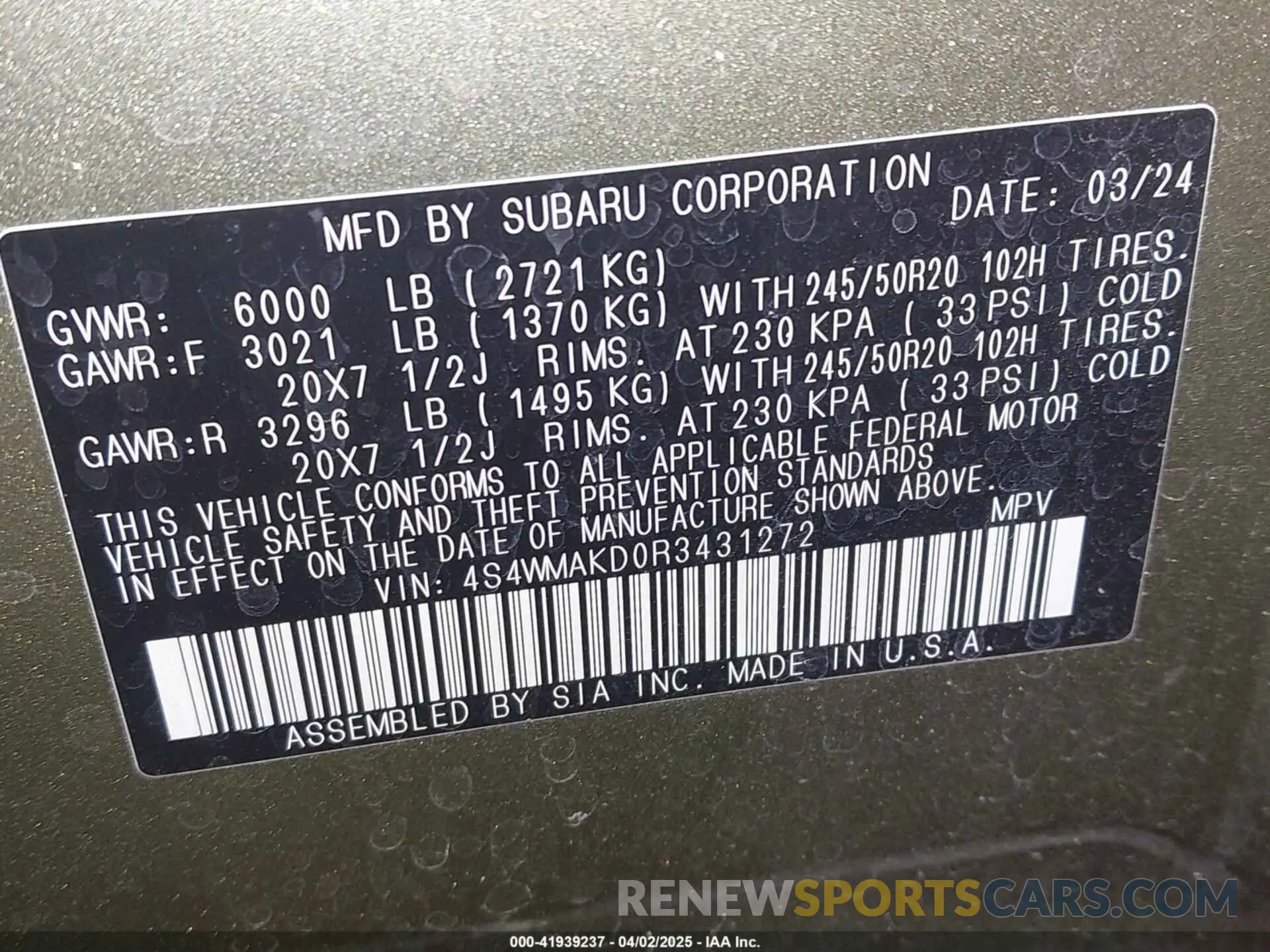 9 Photograph of a damaged car 4S4WMAKD0R3431272 SUBARU ASCENT 2024