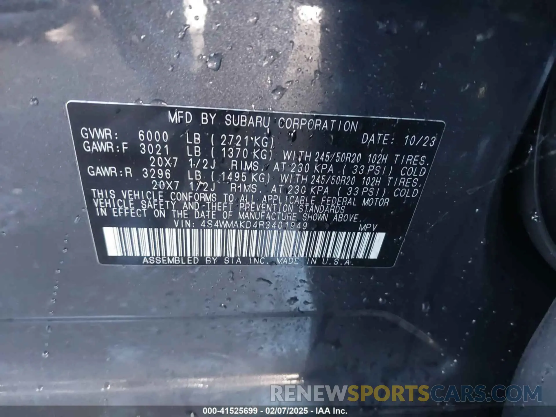 9 Photograph of a damaged car 4S4WMAKD4R3401949 SUBARU ASCENT 2024