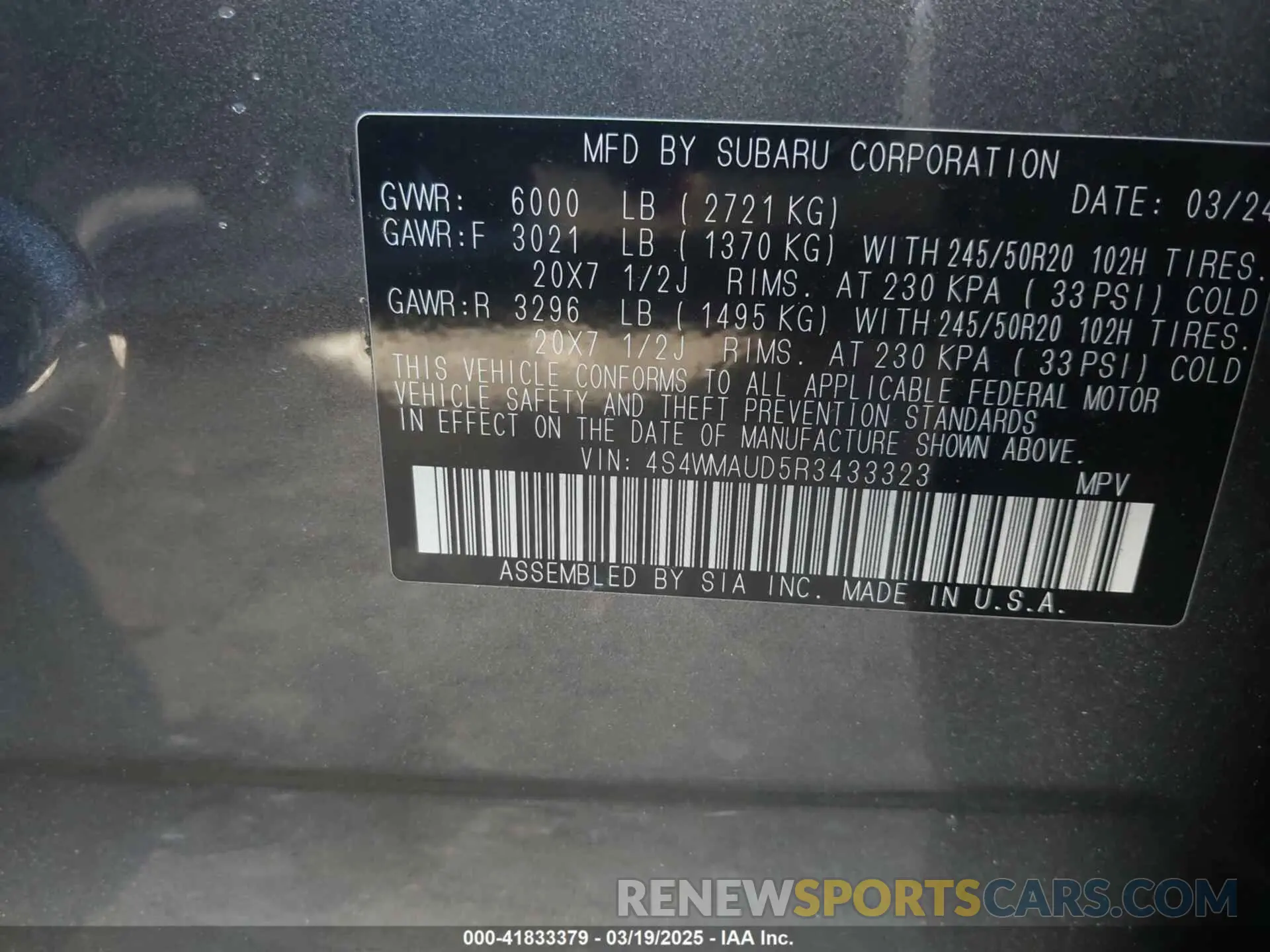 9 Photograph of a damaged car 4S4WMAUD5R3433323 SUBARU ASCENT 2024