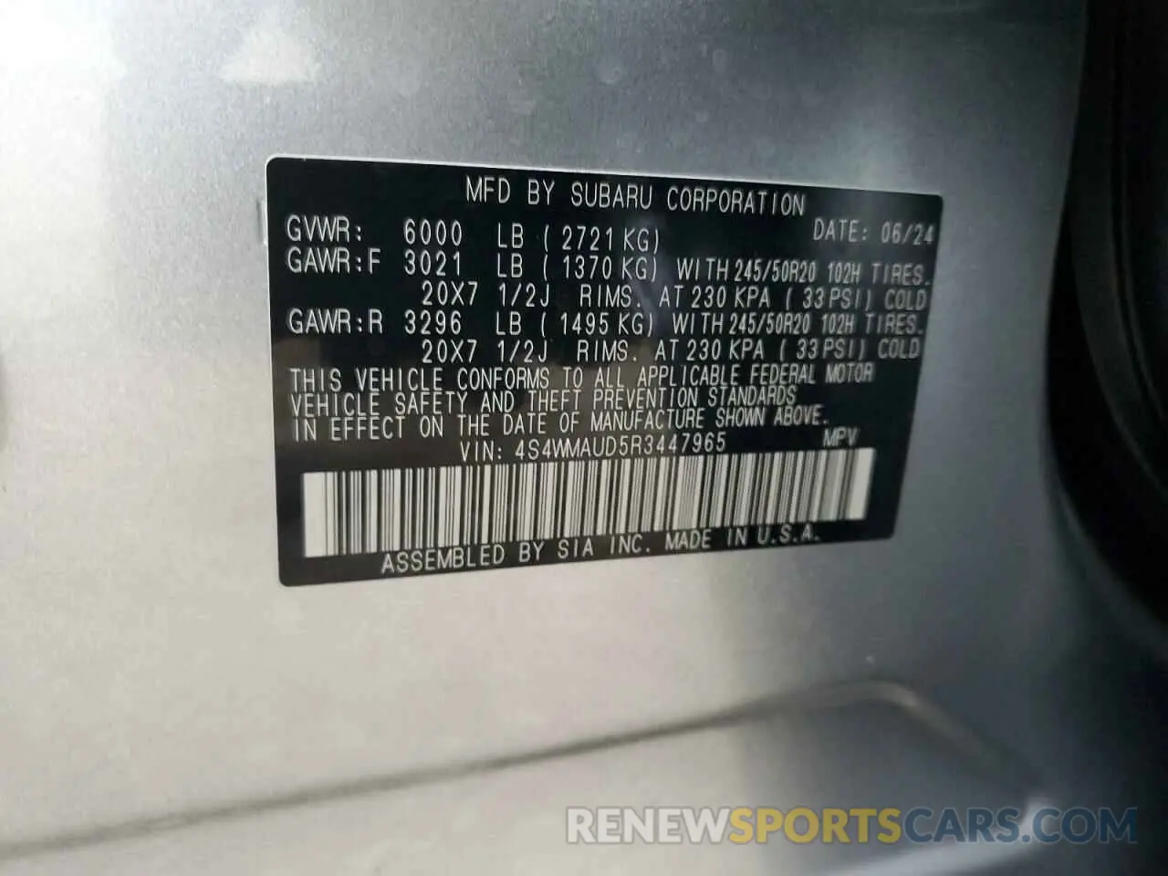14 Photograph of a damaged car 4S4WMAUD5R3447965 SUBARU ASCENT 2024