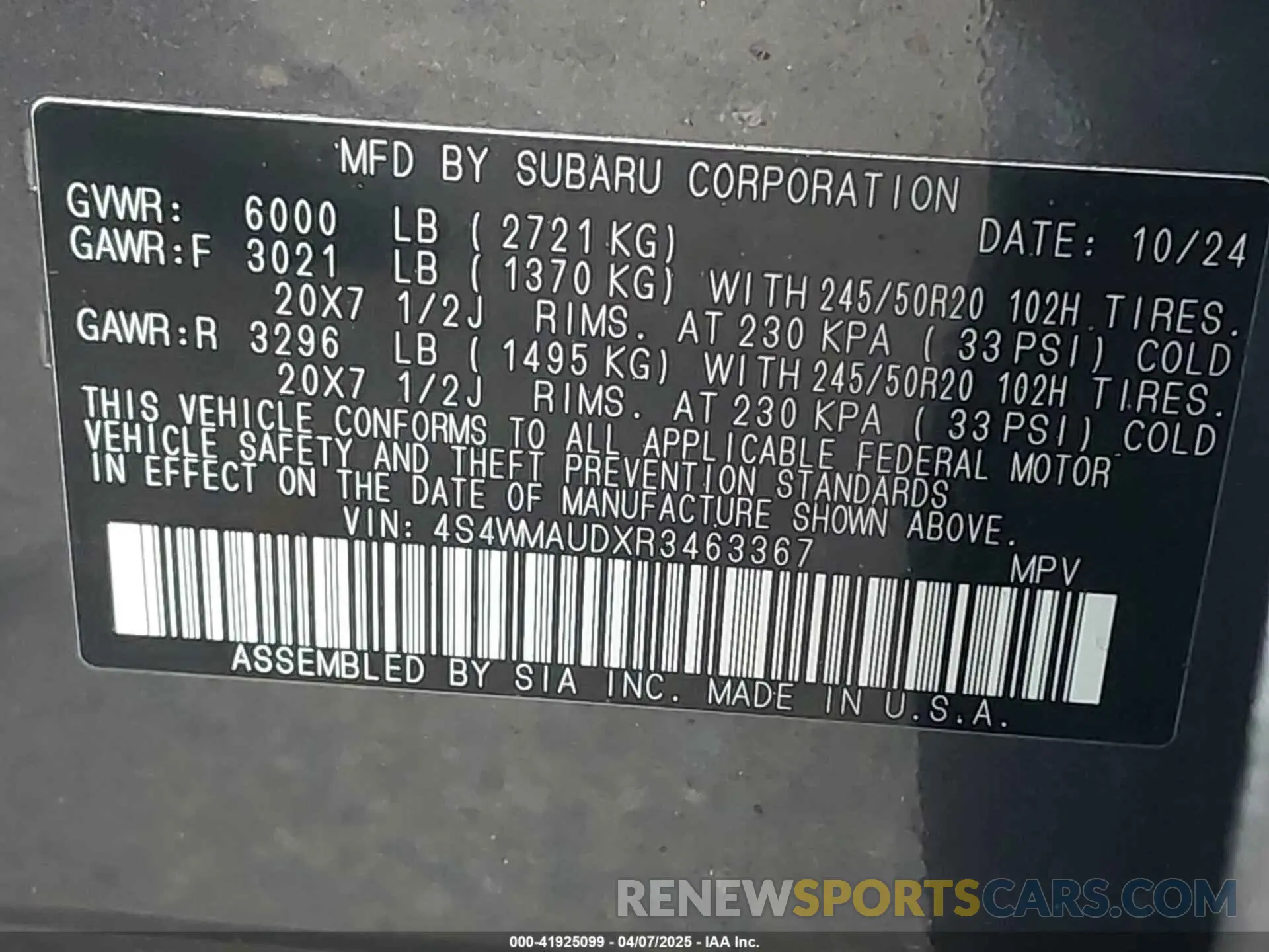 9 Photograph of a damaged car 4S4WMAUDXR3463367 SUBARU ASCENT 2024