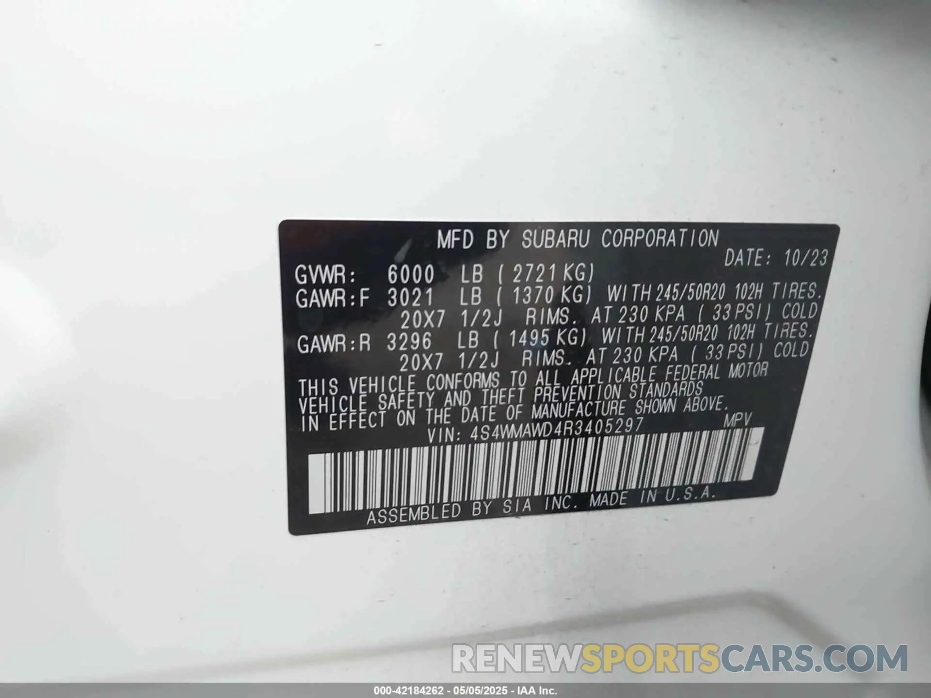 9 Photograph of a damaged car 4S4WMAWD4R3405297 SUBARU ASCENT 2024