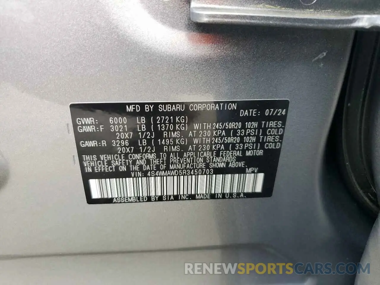 13 Photograph of a damaged car 4S4WMAWD5R3450703 SUBARU ASCENT 2024