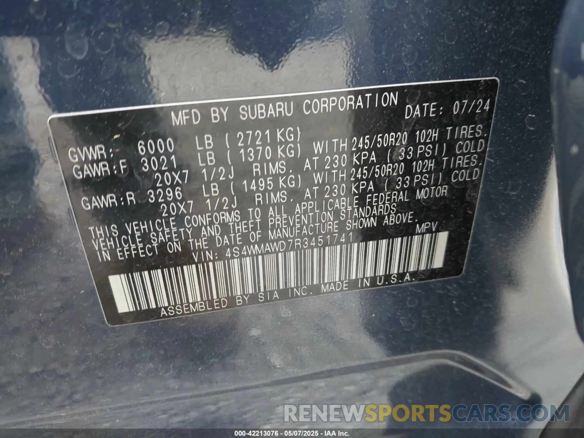 9 Photograph of a damaged car 4S4WMAWD7R3451741 SUBARU ASCENT 2024