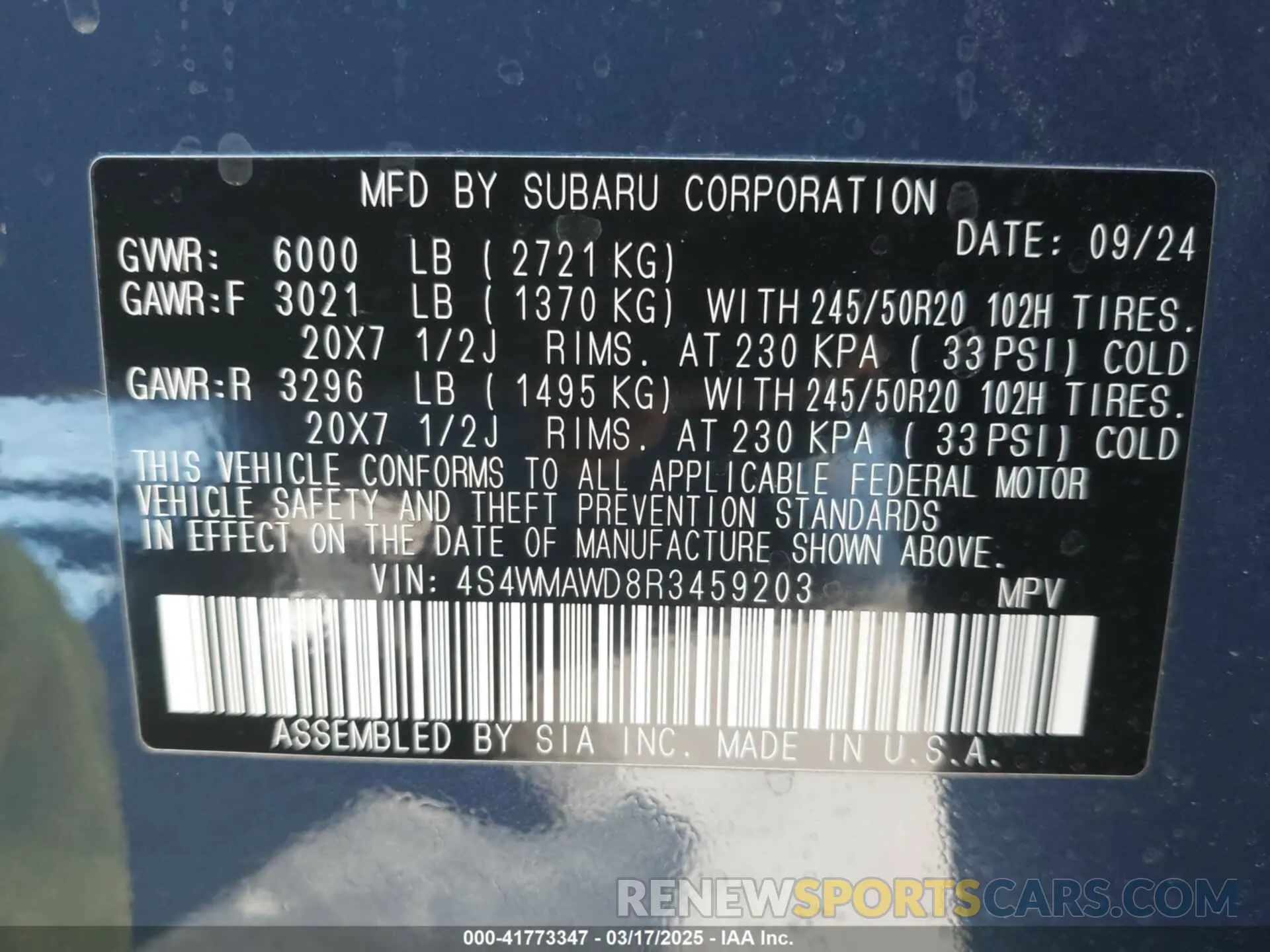 9 Photograph of a damaged car 4S4WMAWD8R3459203 SUBARU ASCENT 2024