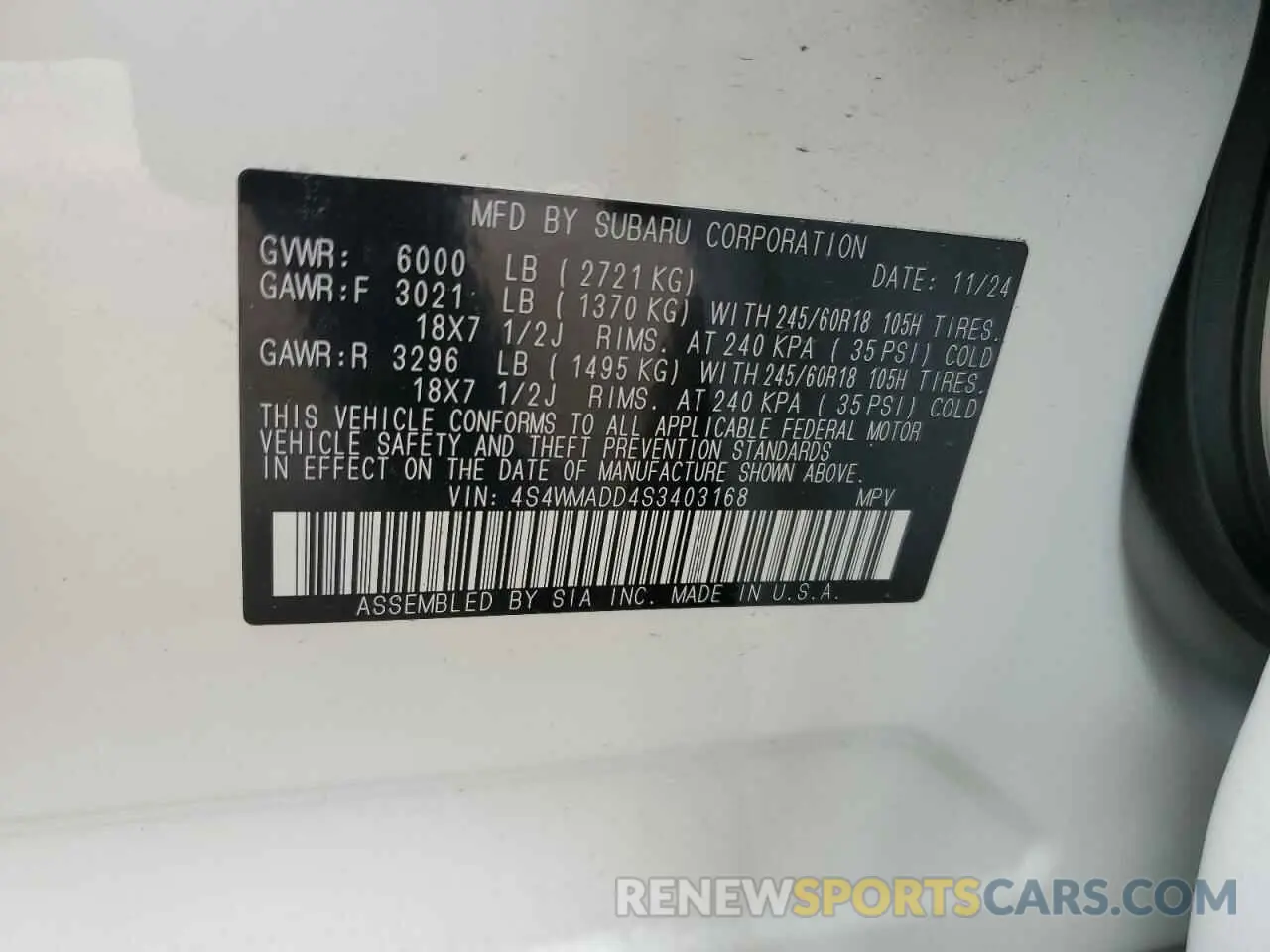 14 Photograph of a damaged car 4S4WMADD4S3403168 SUBARU ASCENT 2025