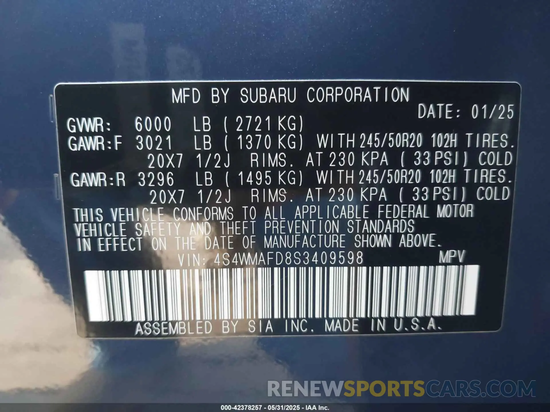 9 Photograph of a damaged car 4S4WMAFD8S3409598 SUBARU ASCENT 2025