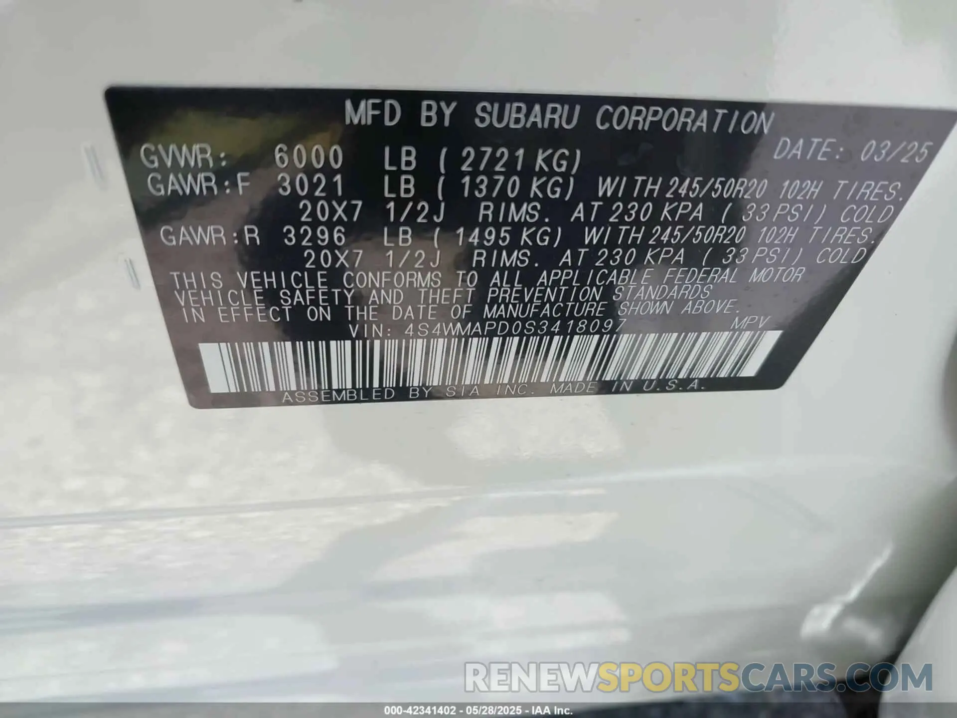 9 Photograph of a damaged car 4S4WMAPD0S3418097 SUBARU ASCENT 2025