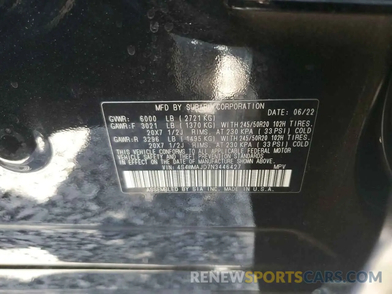 13 Photograph of a damaged car 4S4WMAJD7N3446427 SUBARU ASCENT ONY 2022