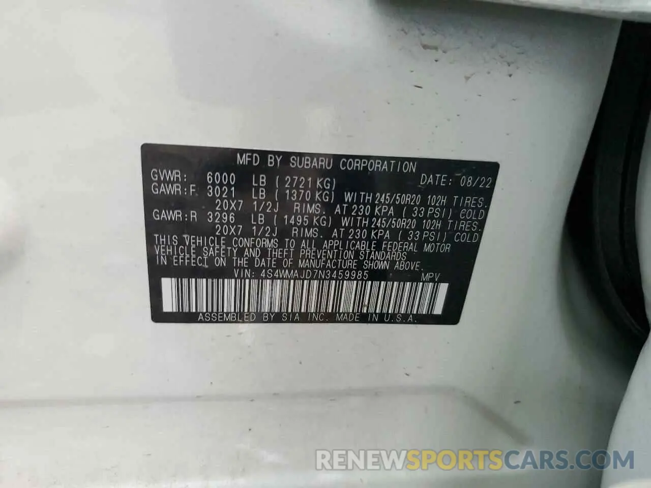 14 Photograph of a damaged car 4S4WMAJD7N3459985 SUBARU ASCENT ONY 2022