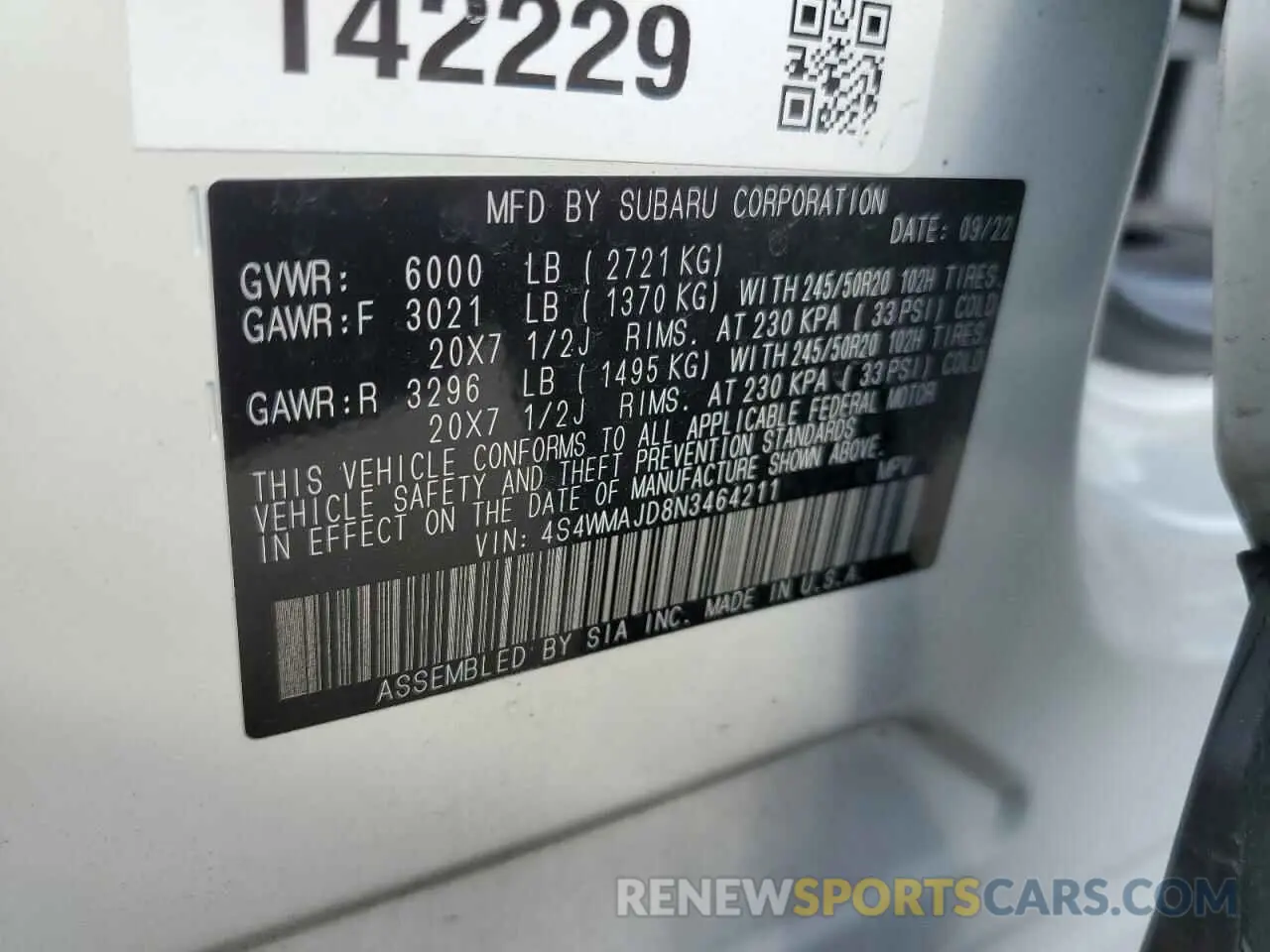 15 Photograph of a damaged car 4S4WMAJD8N3464211 SUBARU ASCENT ONY 2022
