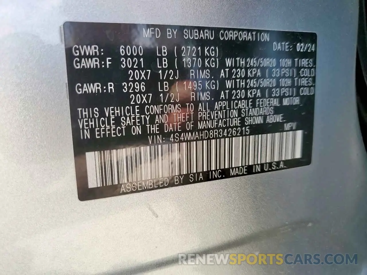 13 Photograph of a damaged car 4S4WMAHD8R3426215 SUBARU ASCENT ONY 2024