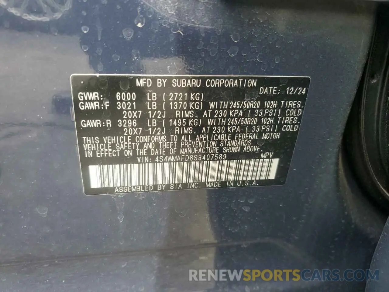 13 Photograph of a damaged car 4S4WMAFD8S3407589 SUBARU ASCENT ONY 2025