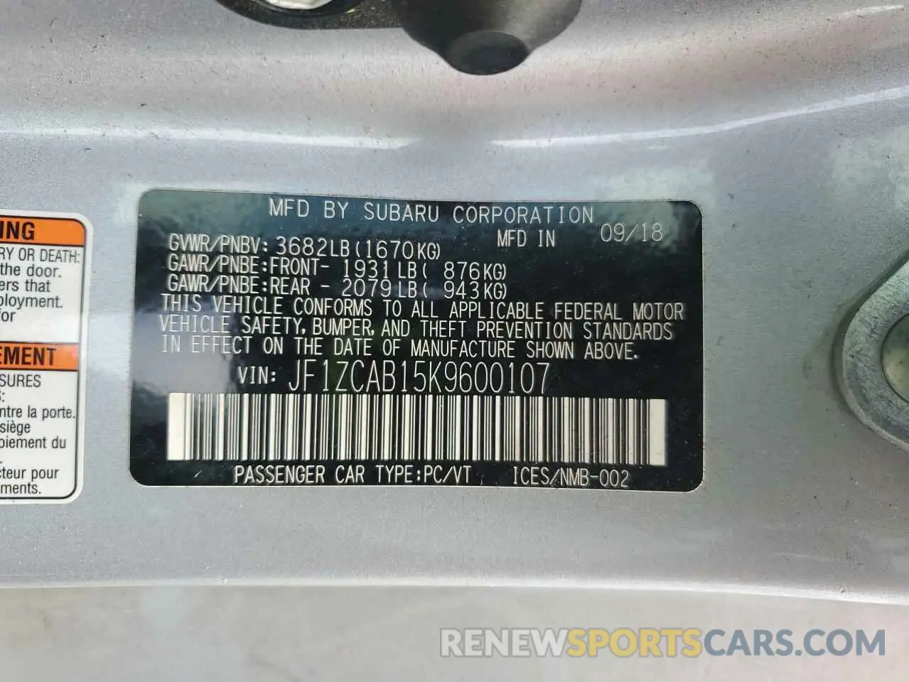 12 Photograph of a damaged car JF1ZCAB15K9600107 SUBARU BRZ 2019