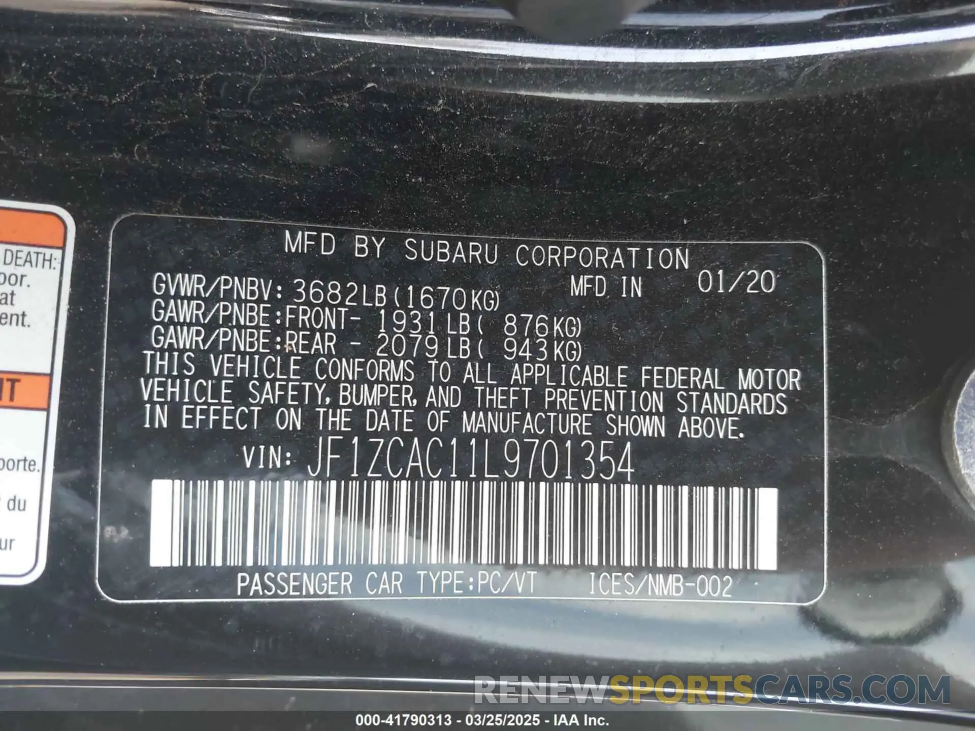 9 Photograph of a damaged car JF1ZCAC11L9701354 SUBARU BRZ 2020