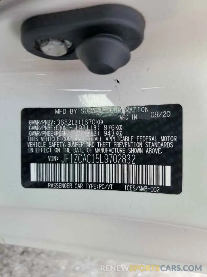13 Photograph of a damaged car JF1ZCAC15L9702832 SUBARU BRZ 2020
