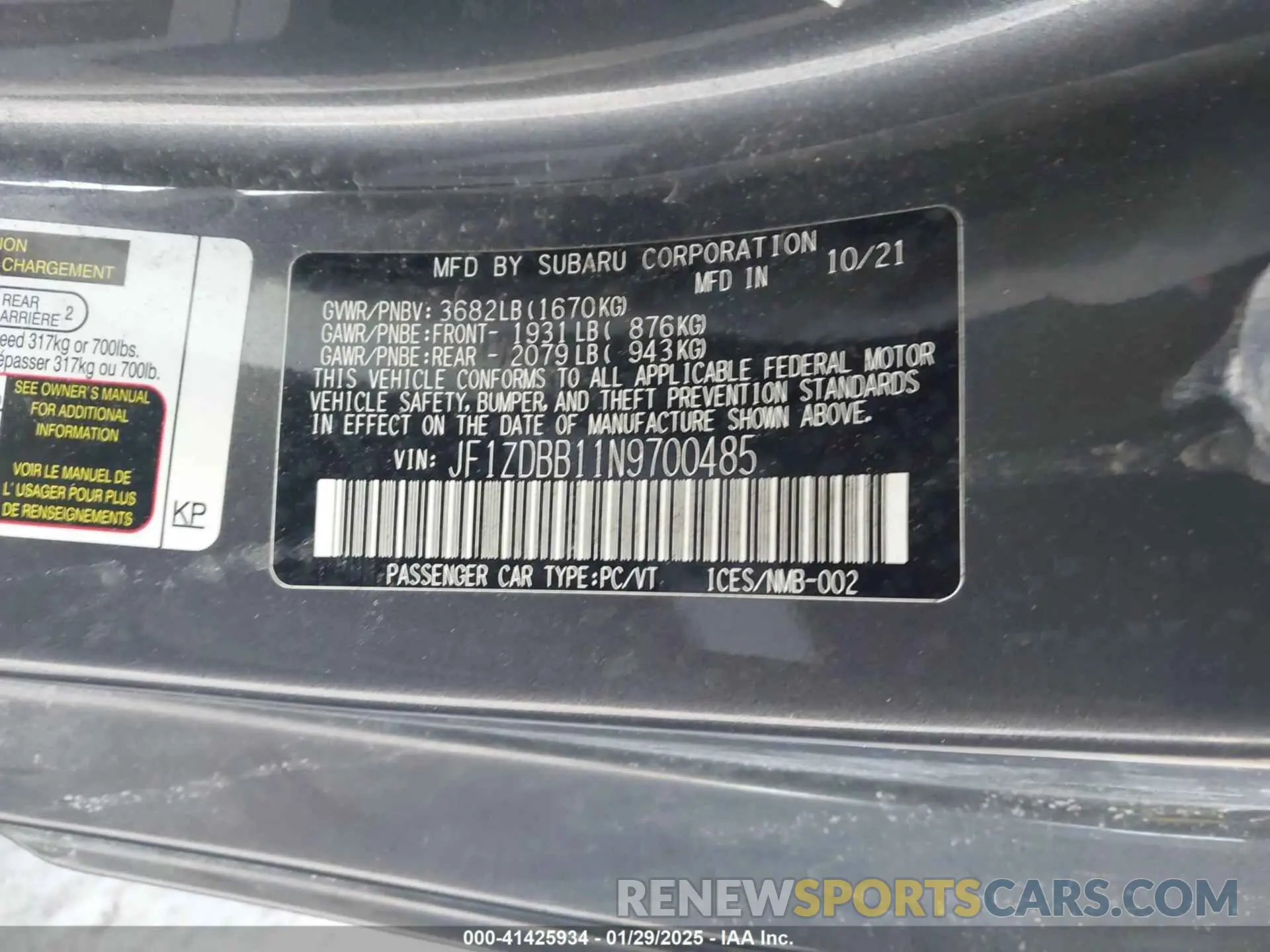 9 Photograph of a damaged car JF1ZDBB11N9700485 SUBARU BRZ 2022