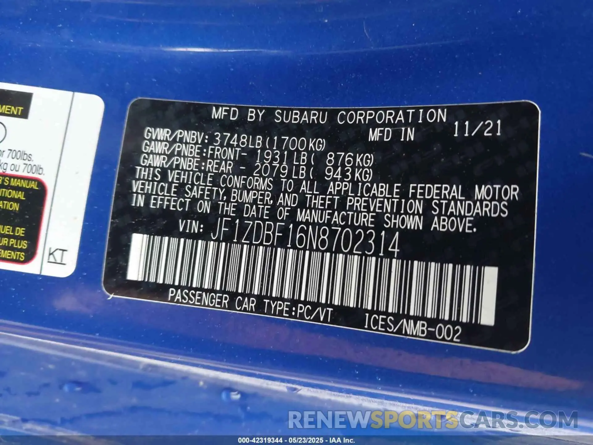 9 Photograph of a damaged car JF1ZDBF16N8702314 SUBARU BRZ 2022