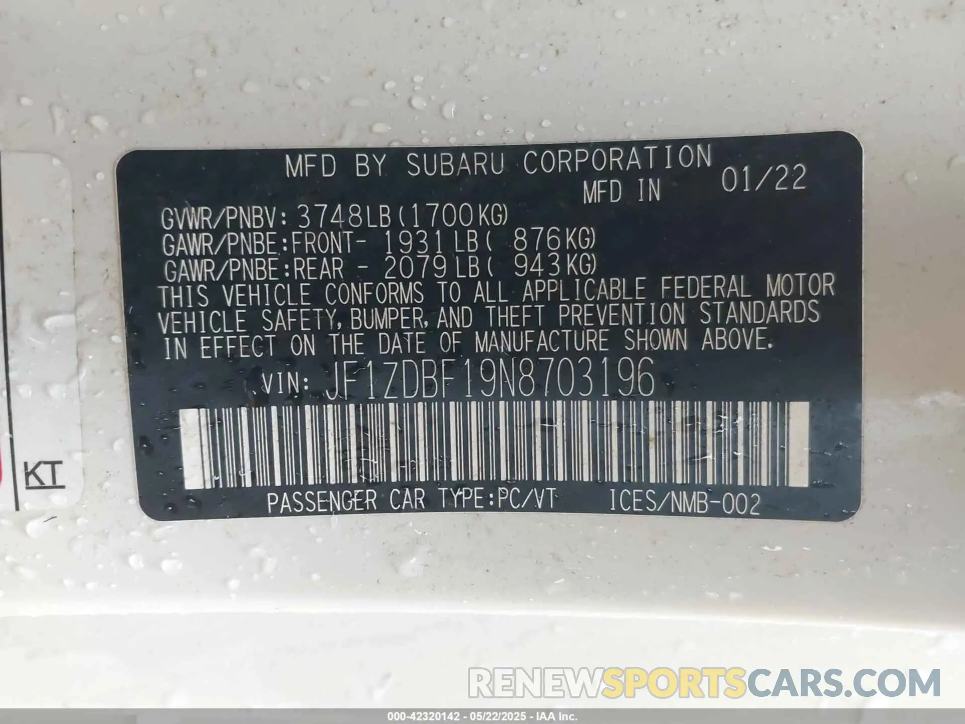 9 Photograph of a damaged car JF1ZDBF19N8703196 SUBARU BRZ 2022