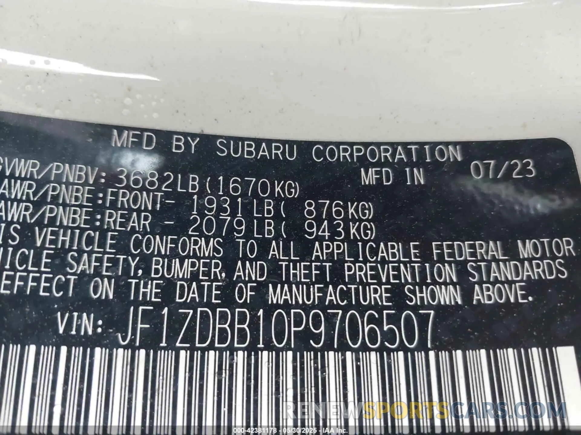 9 Photograph of a damaged car JF1ZDBB10P9706507 SUBARU BRZ 2023