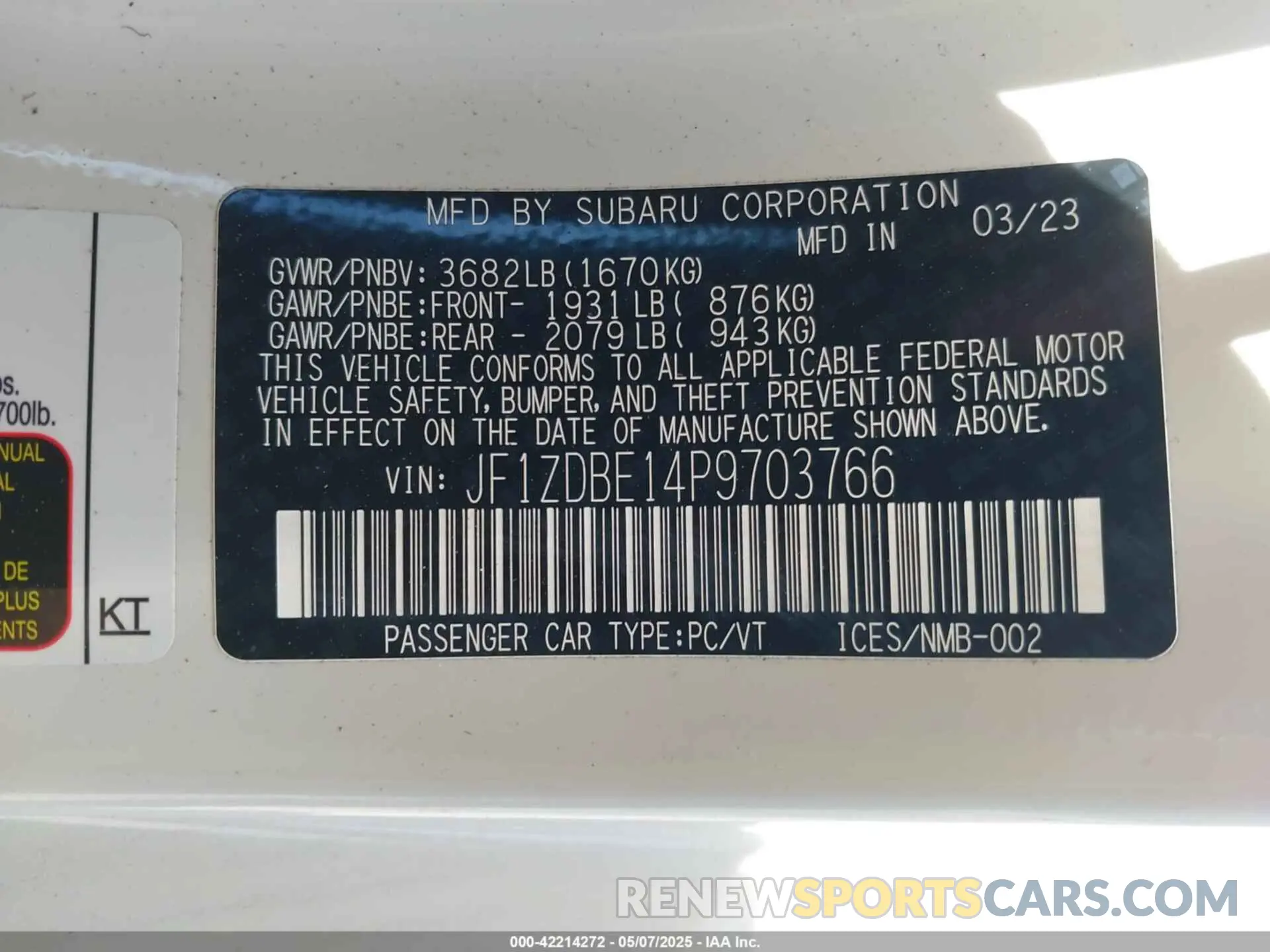 9 Photograph of a damaged car JF1ZDBE14P9703766 SUBARU BRZ 2023