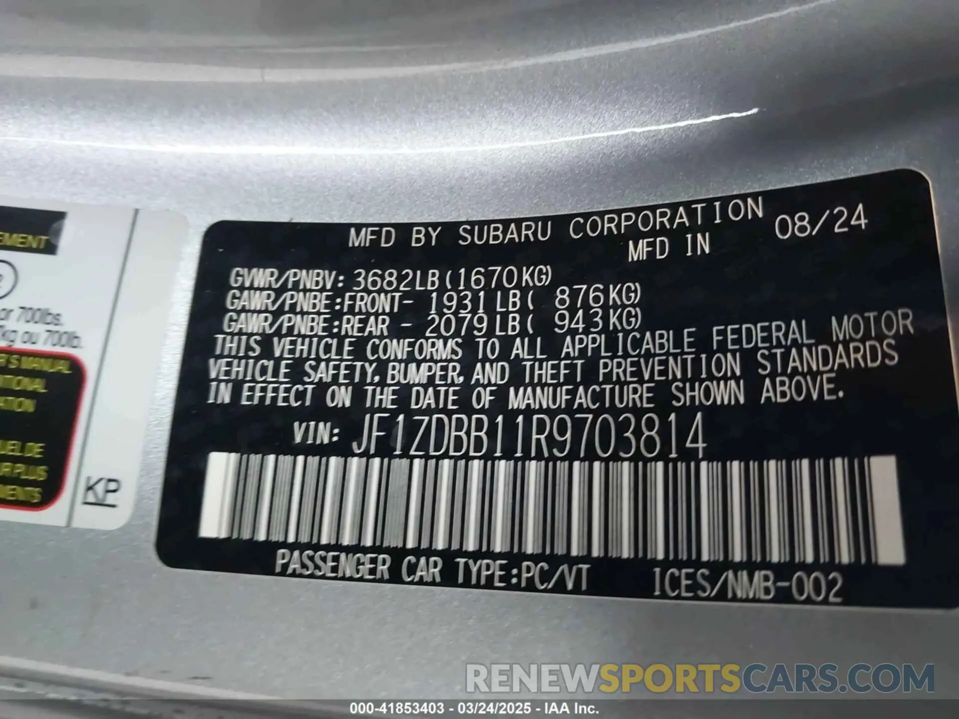 9 Photograph of a damaged car JF1ZDBB11R9703814 SUBARU BRZ 2024