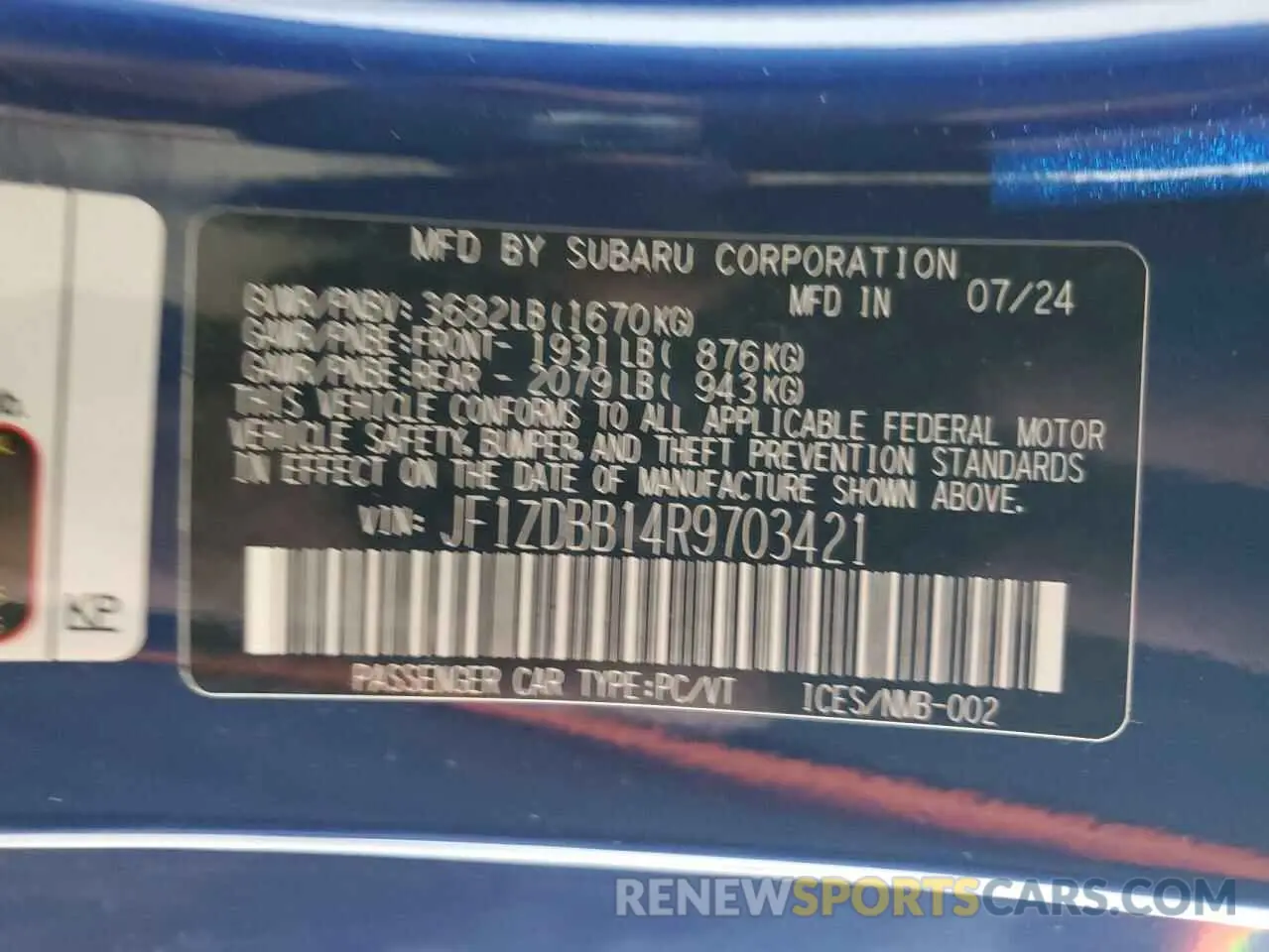 12 Photograph of a damaged car JF1ZDBB14R9703421 SUBARU BRZ 2024