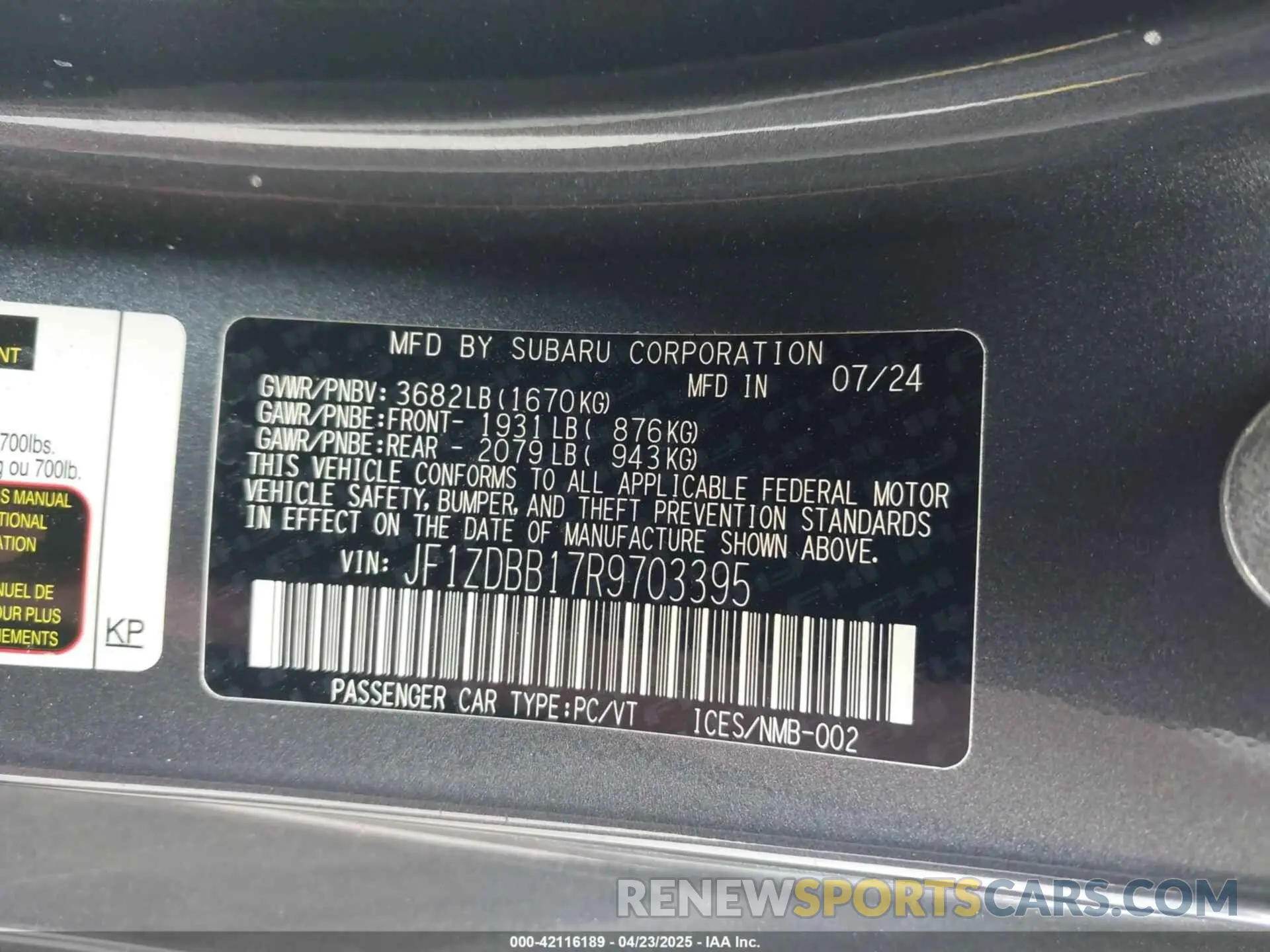 9 Photograph of a damaged car JF1ZDBB17R9703395 SUBARU BRZ 2024