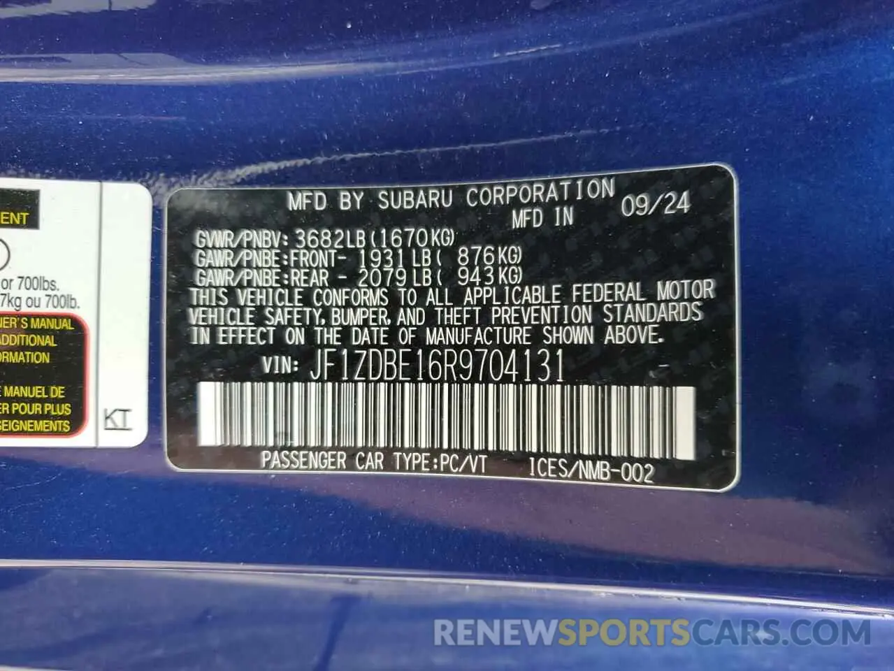 12 Photograph of a damaged car JF1ZDBE16R9704131 SUBARU BRZ 2024