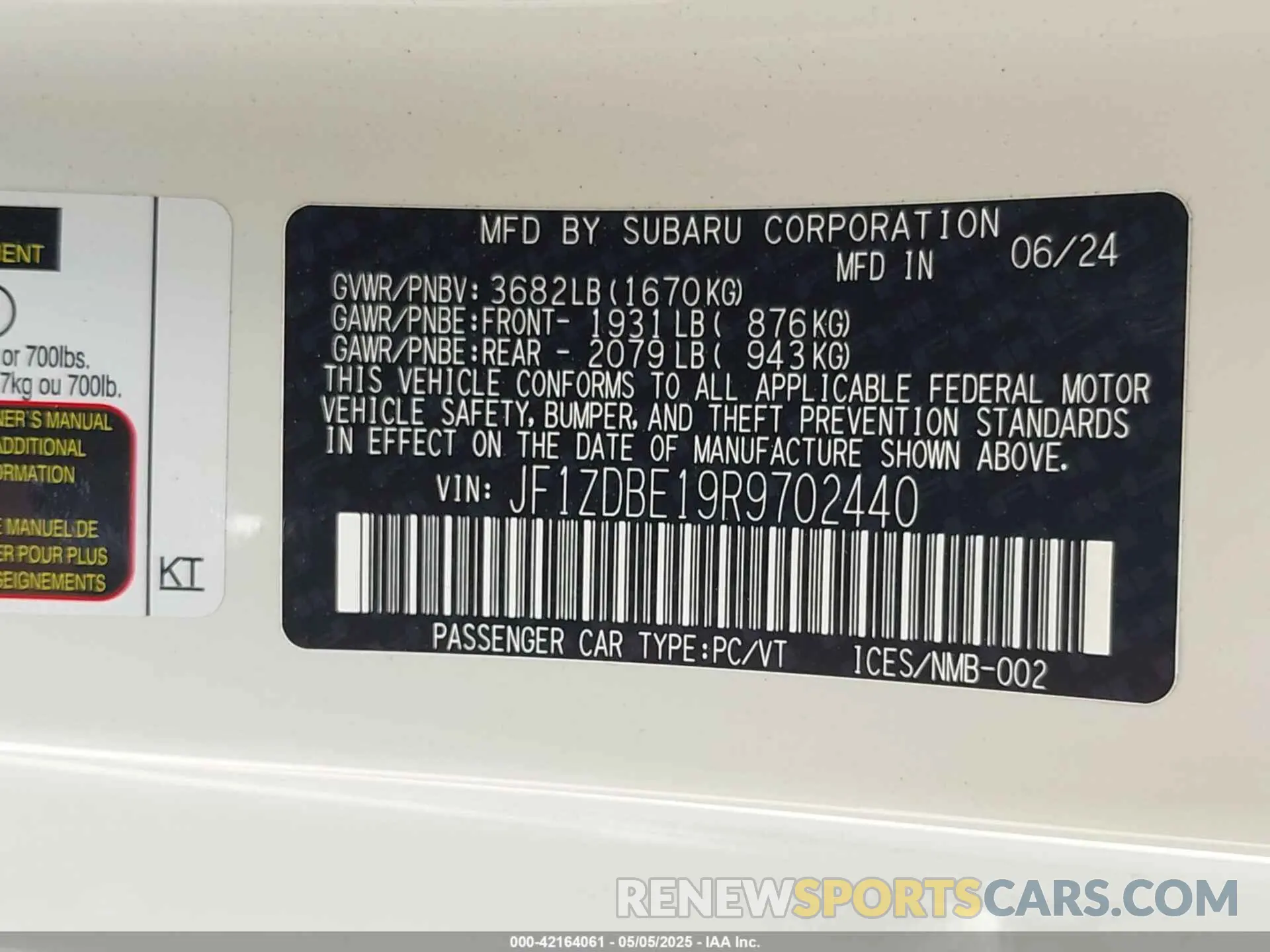 9 Photograph of a damaged car JF1ZDBE19R9702440 SUBARU BRZ 2024
