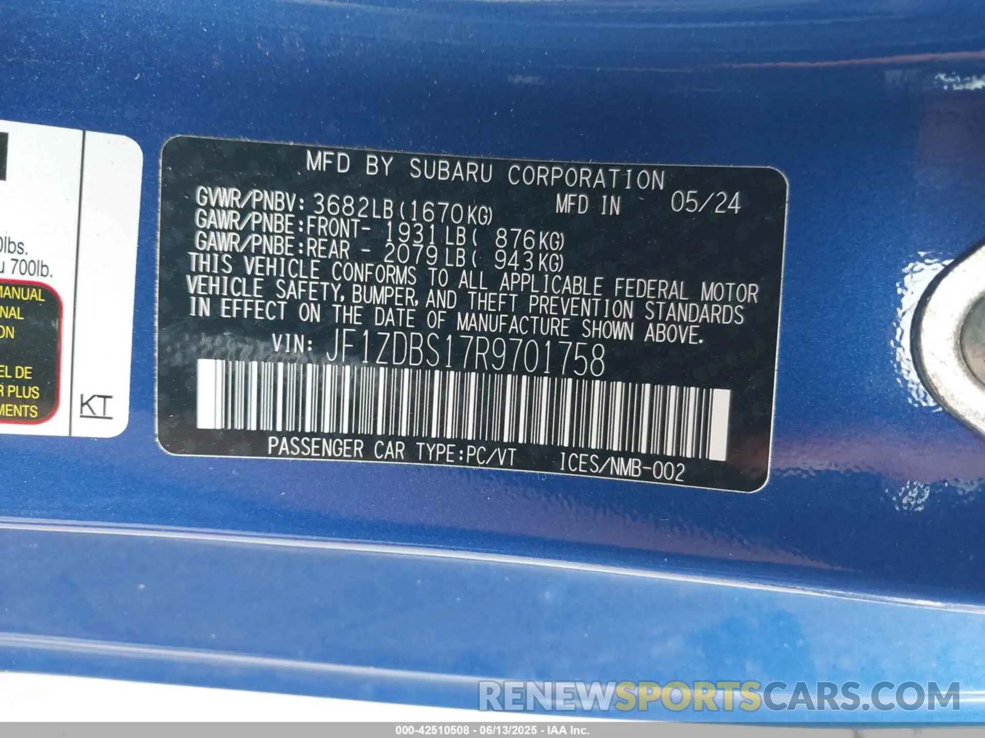 9 Photograph of a damaged car JF1ZDBS17R9701758 SUBARU BRZ 2024