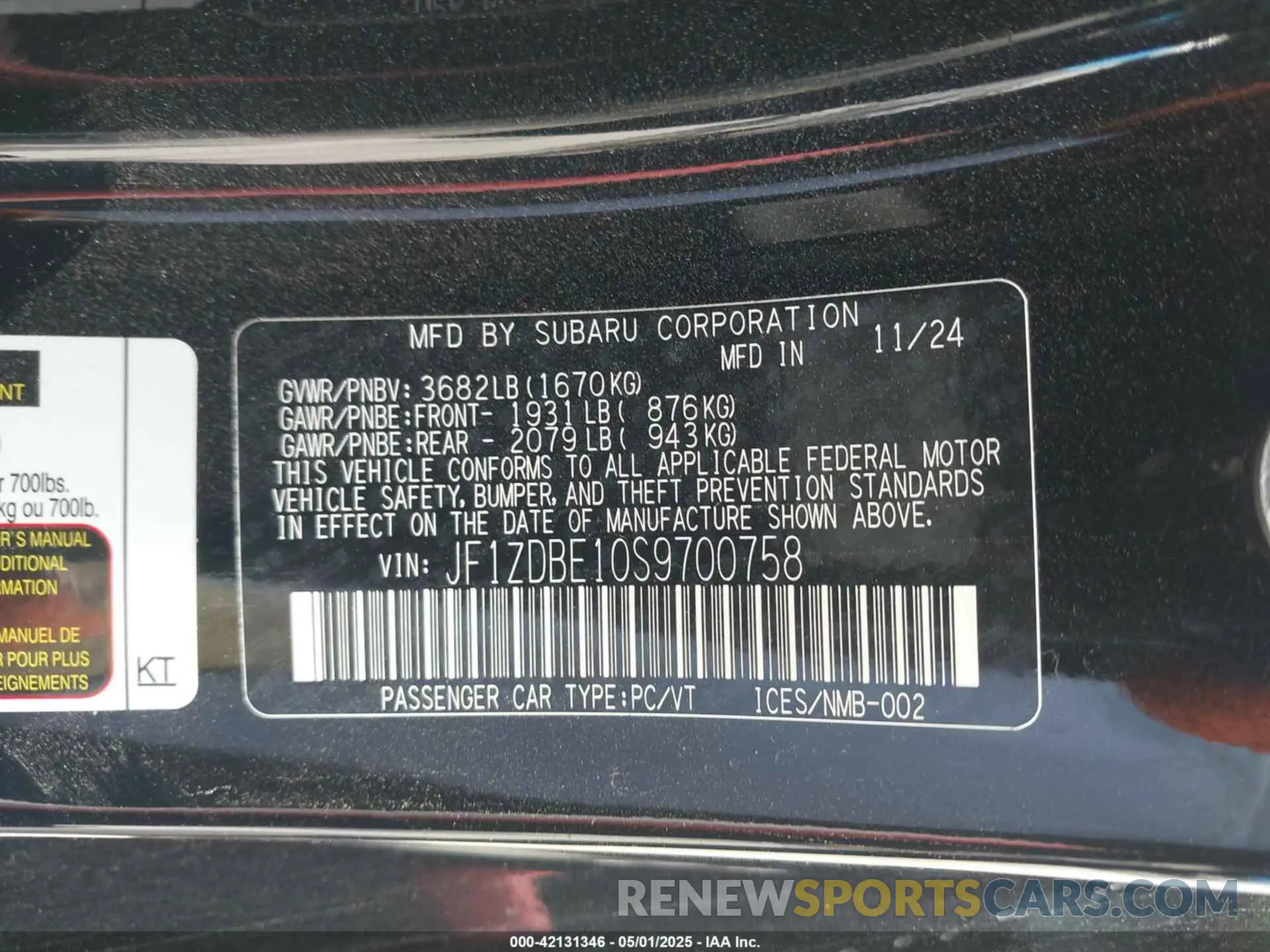 9 Photograph of a damaged car JF1ZDBE10S9700758 SUBARU BRZ 2025
