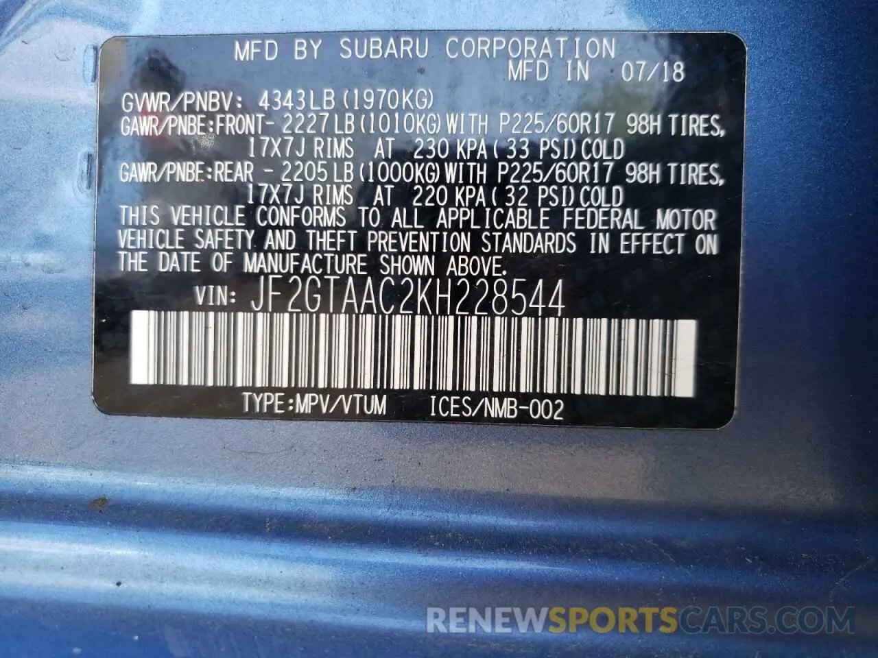 14 Photograph of a damaged car JF2GTAAC2KH228544 SUBARU CROSSTREK 2019