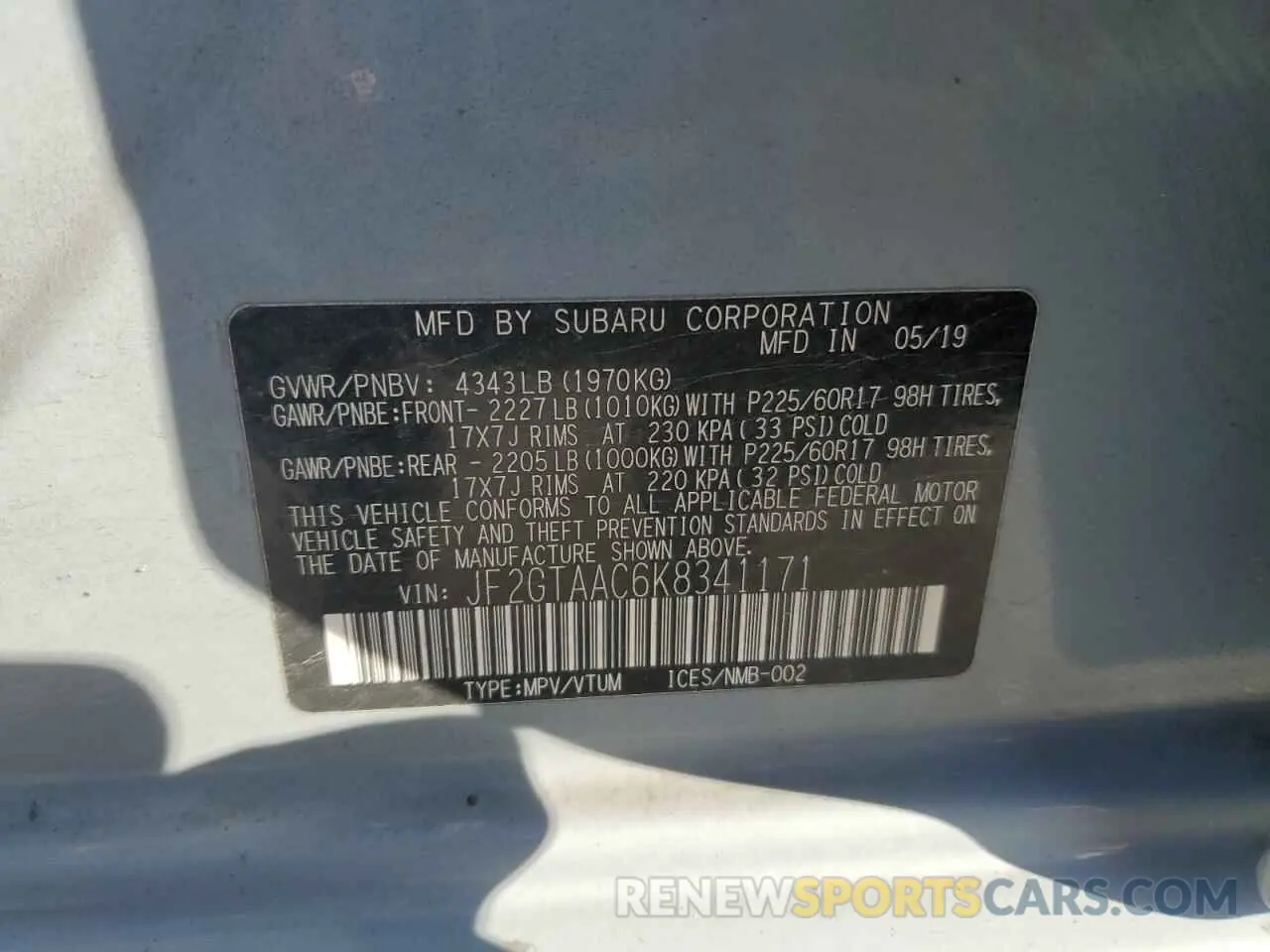 14 Photograph of a damaged car JF2GTAAC6K8341171 SUBARU CROSSTREK 2019