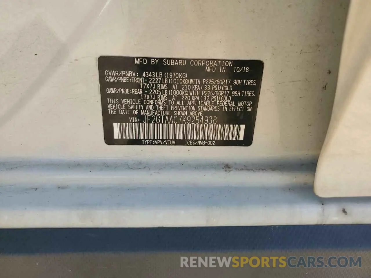 13 Photograph of a damaged car JF2GTAAC7K9254938 SUBARU CROSSTREK 2019