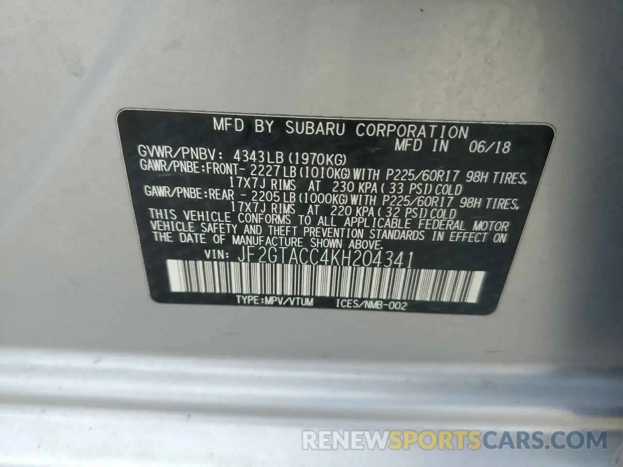 14 Photograph of a damaged car JF2GTACC4KH204341 SUBARU CROSSTREK 2019