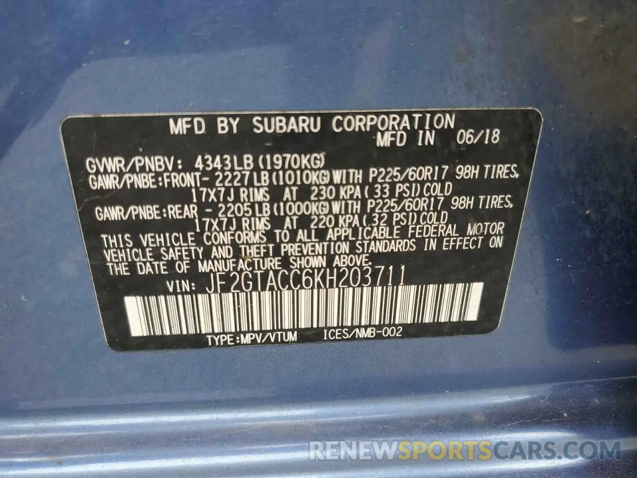 13 Photograph of a damaged car JF2GTACC6KH203711 SUBARU CROSSTREK 2019