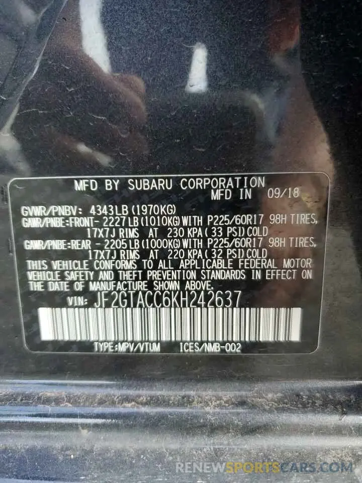 13 Photograph of a damaged car JF2GTACC6KH242637 SUBARU CROSSTREK 2019