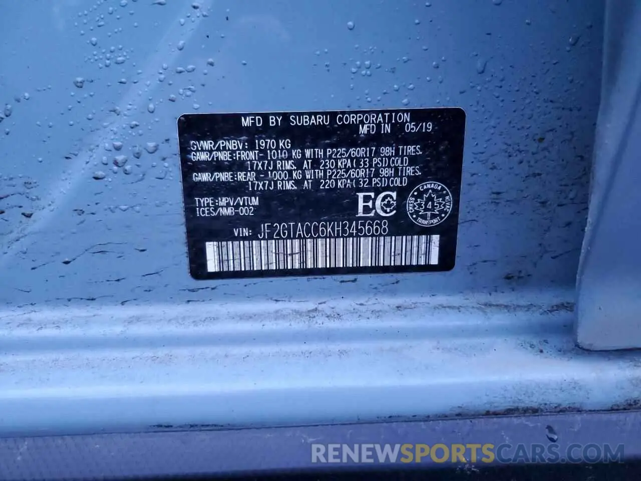 14 Photograph of a damaged car JF2GTACC6KH345668 SUBARU CROSSTREK 2019