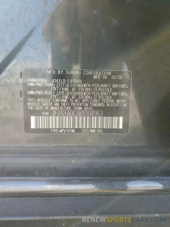 14 Photograph of a damaged car JF2GTADC3K8304963 SUBARU CROSSTREK 2019