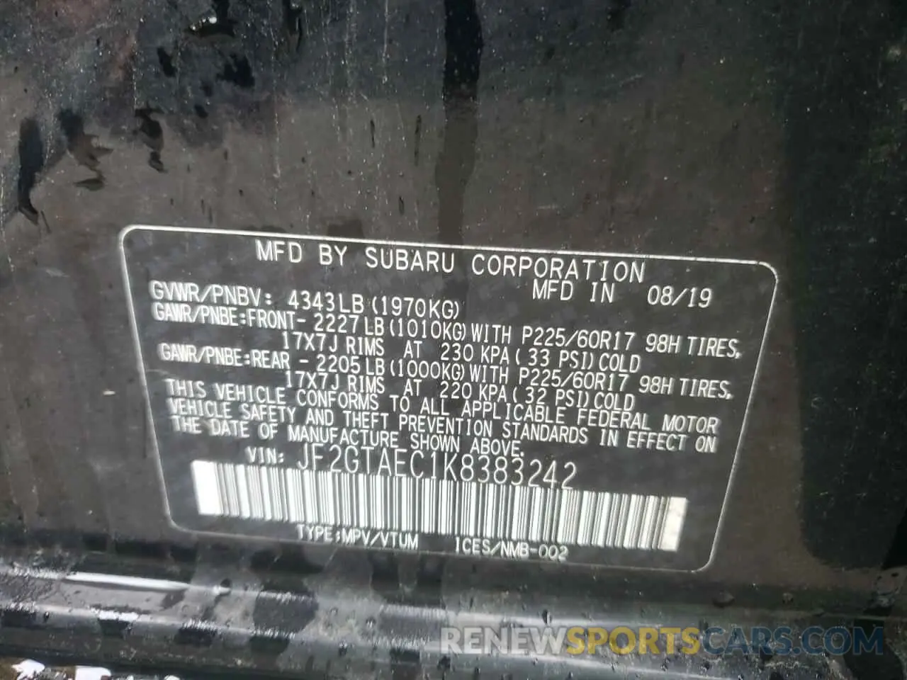13 Photograph of a damaged car JF2GTAEC1K8383242 SUBARU CROSSTREK 2019