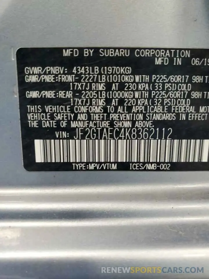 13 Photograph of a damaged car JF2GTAEC4K8362112 SUBARU CROSSTREK 2019