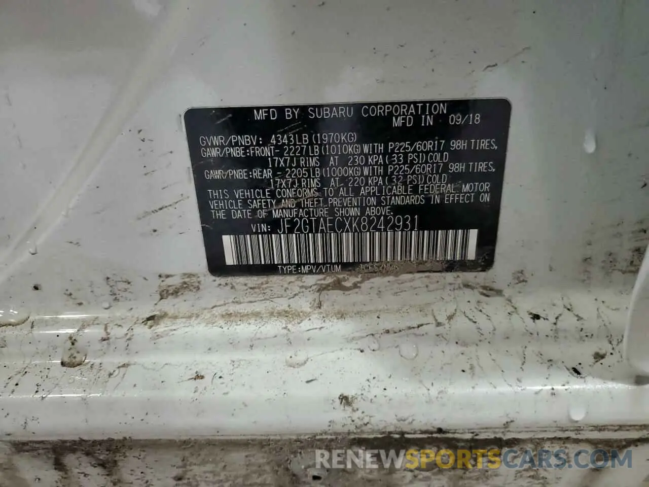 16 Photograph of a damaged car JF2GTAECXK8242931 SUBARU CROSSTREK 2019