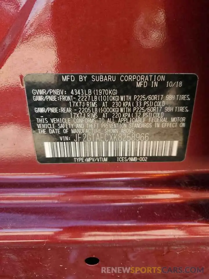 14 Photograph of a damaged car JF2GTAECXK8258966 SUBARU CROSSTREK 2019