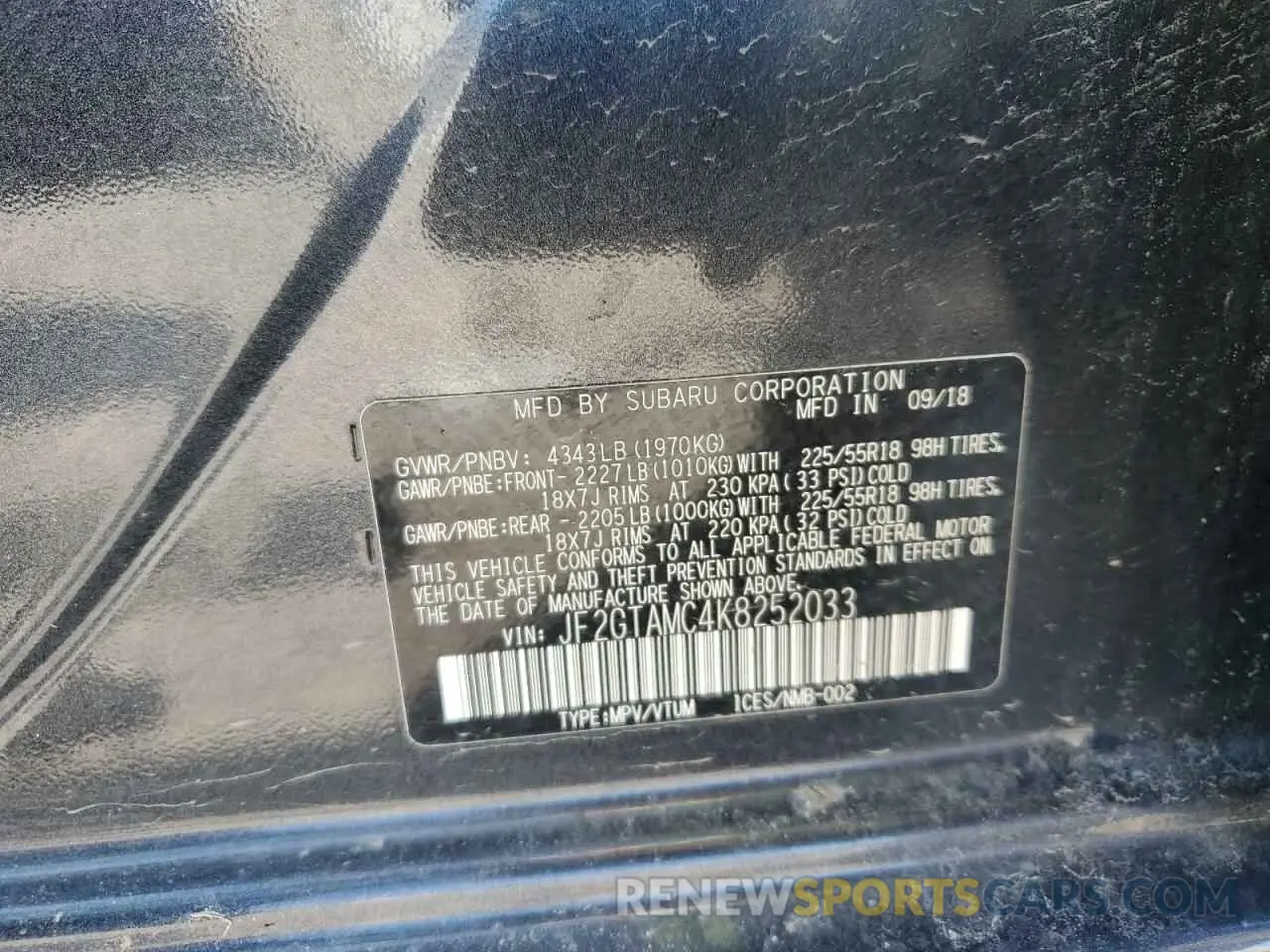 14 Photograph of a damaged car JF2GTAMC4K8252033 SUBARU CROSSTREK 2019